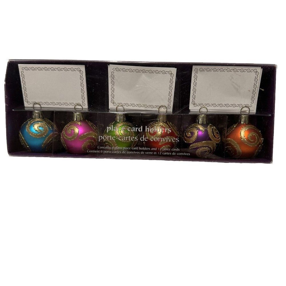 Pier One 1  Place Card Holders Holiday Table Set Balls Christmas Winter Dinner